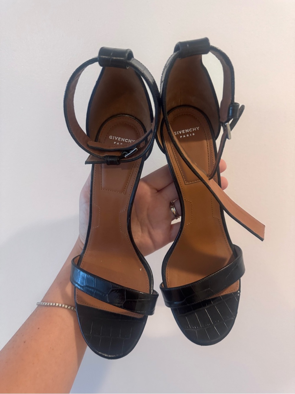 Givenchy Black Croc-Embossed Leather Chain Heel Sandals